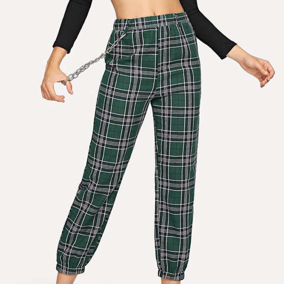 plaid elastic waist pants